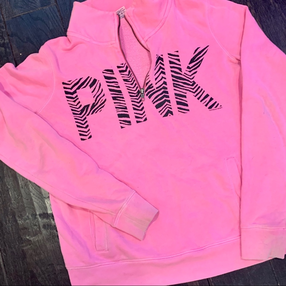VS PINK Tiger Print Half Zip Pullover Small